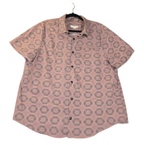 Eco Threads Womens Large Snap Up Shirt Dusty Rose Geometric Sustainable Recycled